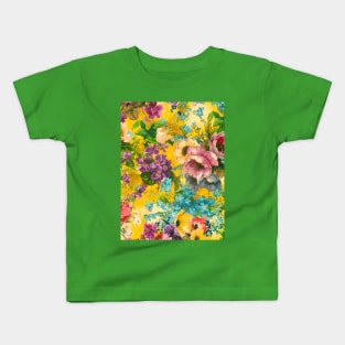 Vintage floral garden, shabby chic, vintage botanical, flowers illustration, yellow vintage floral pattern Kids T-Shirt